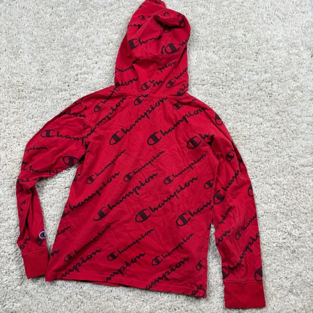 Champion Kids Red All Over Logo Hoodie Sweatshirt Size M‎
